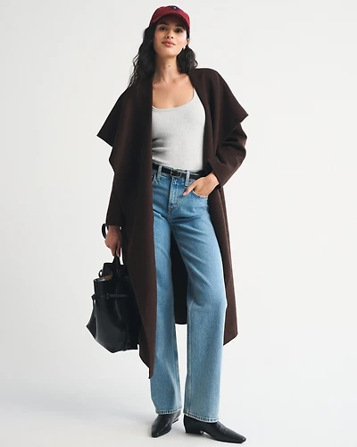 Double-Cloth Wool-Blend Wrap Coat