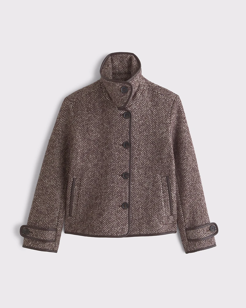 Funnel Neck Wool-Blend Short Coat