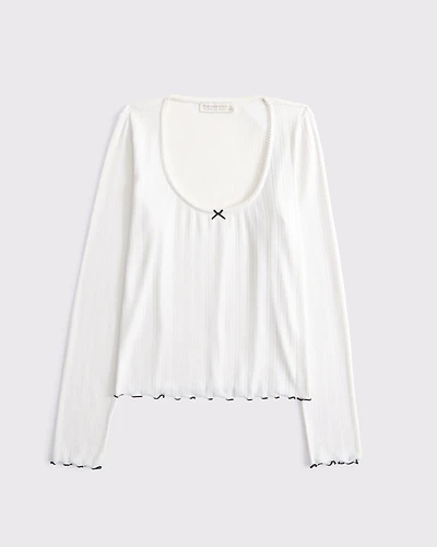 Long-Sleeve Pointelle Sleep Top