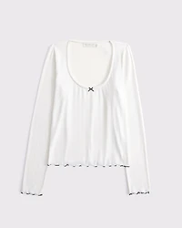 Long-Sleeve Pointelle Sleep Top