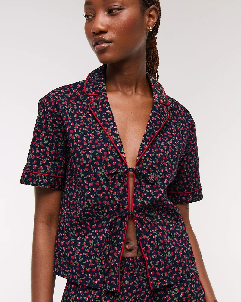 Short-Sleeve Tie-Front Sleep Shirt