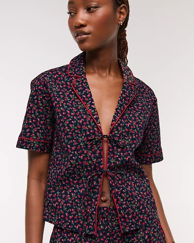 Short-Sleeve Tie-Front Sleep Shirt