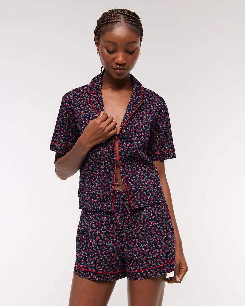 Short-Sleeve Tie-Front Sleep Shirt