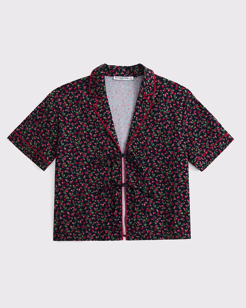 Short-Sleeve Tie-Front Sleep Shirt