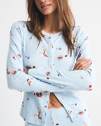 Long-Sleeve Pointelle Sleep Top