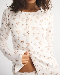 Long-Sleeve Pointelle Sleep Top