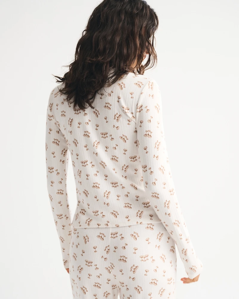 Long-Sleeve Pointelle Sleep Top