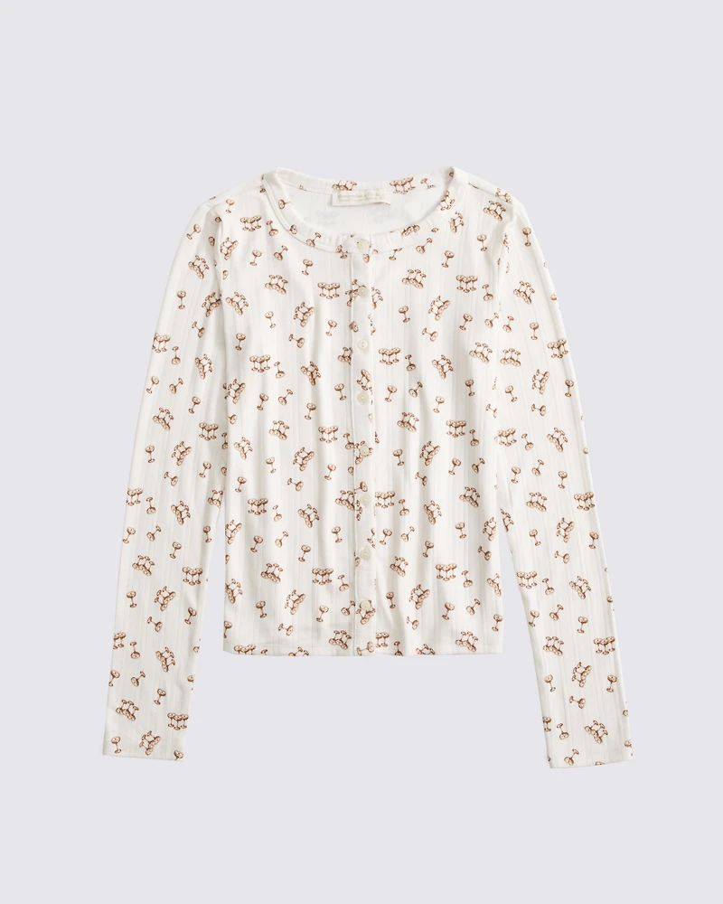 Long-Sleeve Pointelle Sleep Top