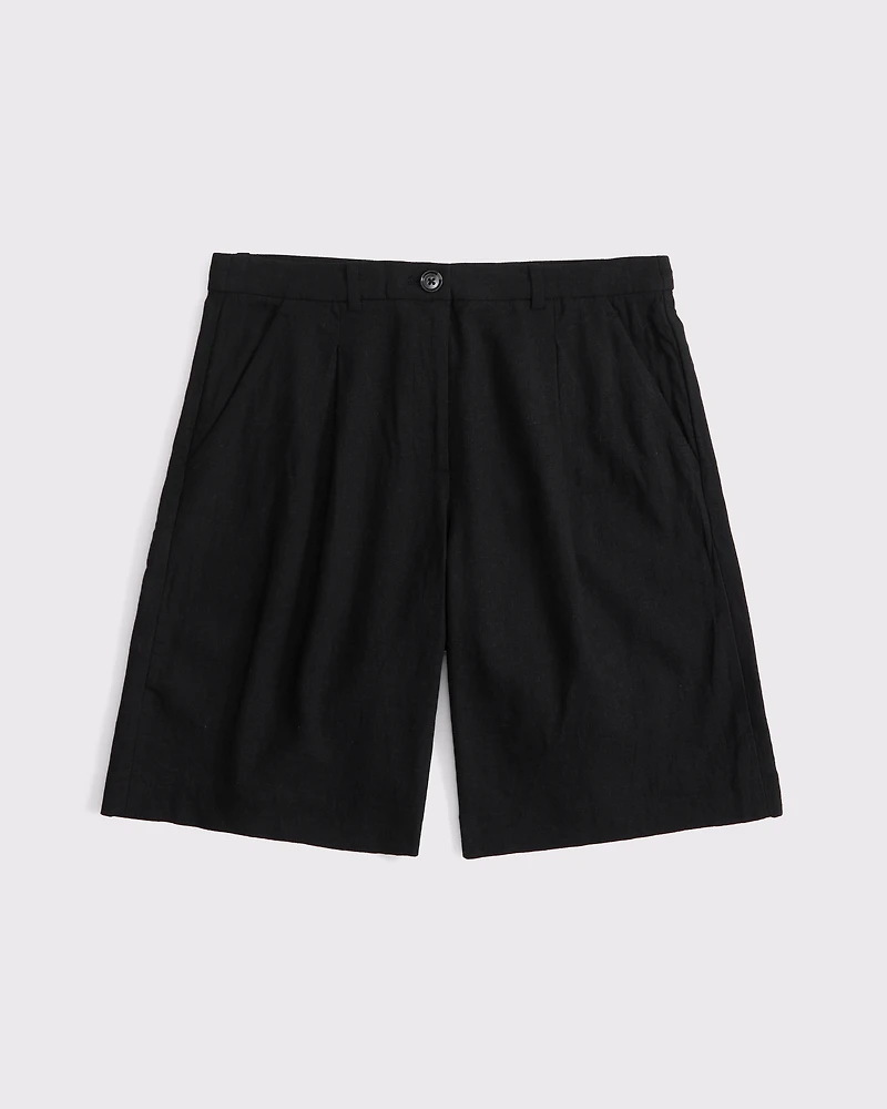 Mid Rise Linen-Blend Bermuda Short