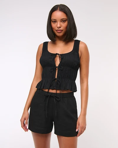 Mid Rise Linen-Blend Pull-On Short