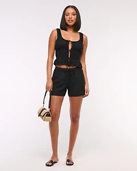 Mid Rise Linen-Blend Pull-On Short