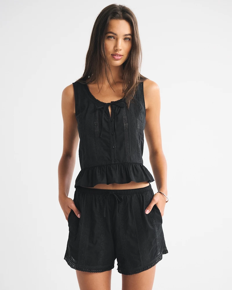 Cotton Lace-Trim Pull-On Short