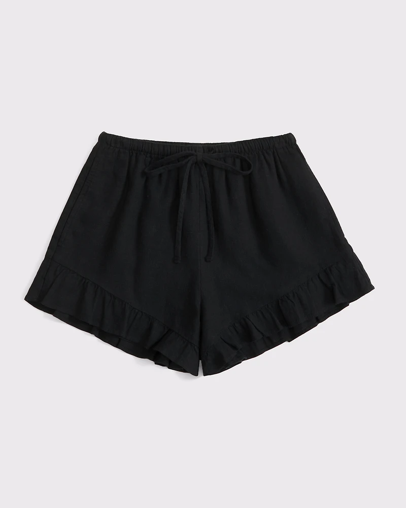 Linen-Blend Ruffle Pull-On Short