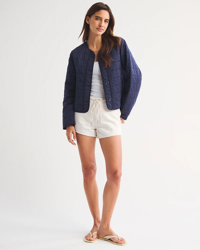 Linen-Blend Denim Pull-On Short