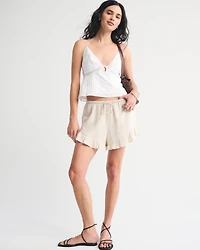 High Rise Linen-Blend Pull-On Short