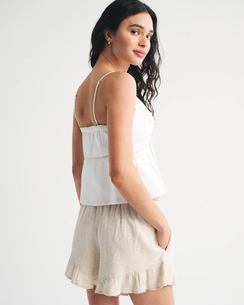 High Rise Linen-Blend Pull-On Short
