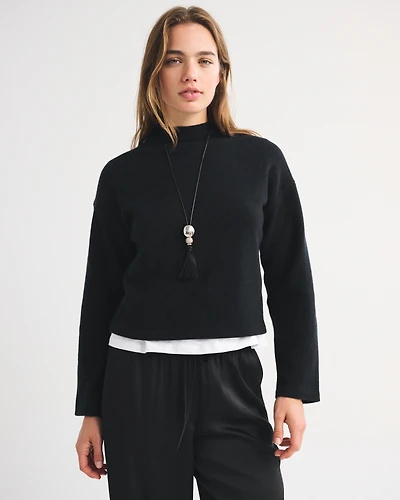 100% Merino Wool Easy Mock Neck Sweater