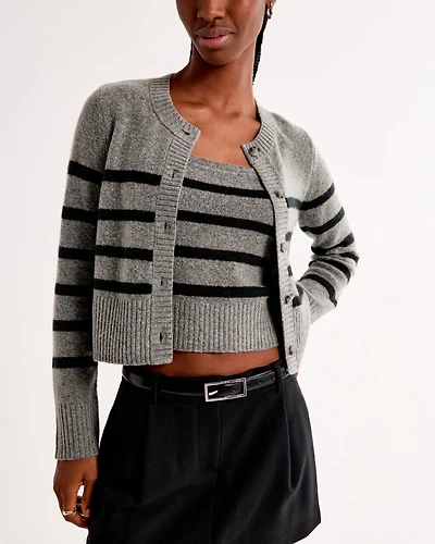 Striped Tank & Crew Cardigan Set