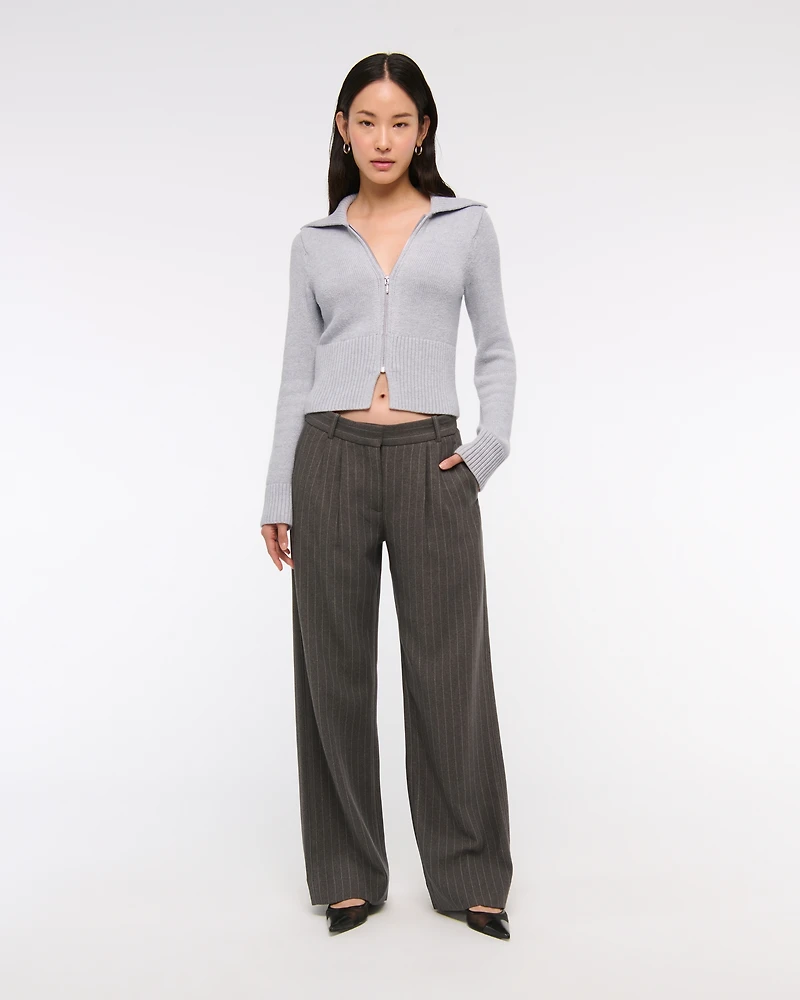 Zip-Up Collared Cardigan