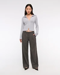 Zip-Up Collared Cardigan