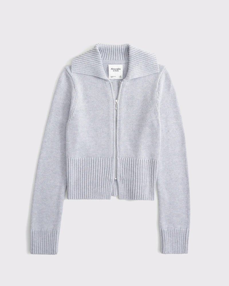 Zip-Up Collared Cardigan