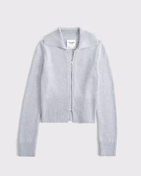 Zip-Up Collared Cardigan