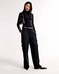 Merino Wool Button Sleeve Mockneck Top