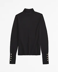 Merino Wool Button Sleeve Mockneck Top