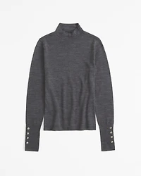 Merino Wool Button Sleeve Mockneck Top