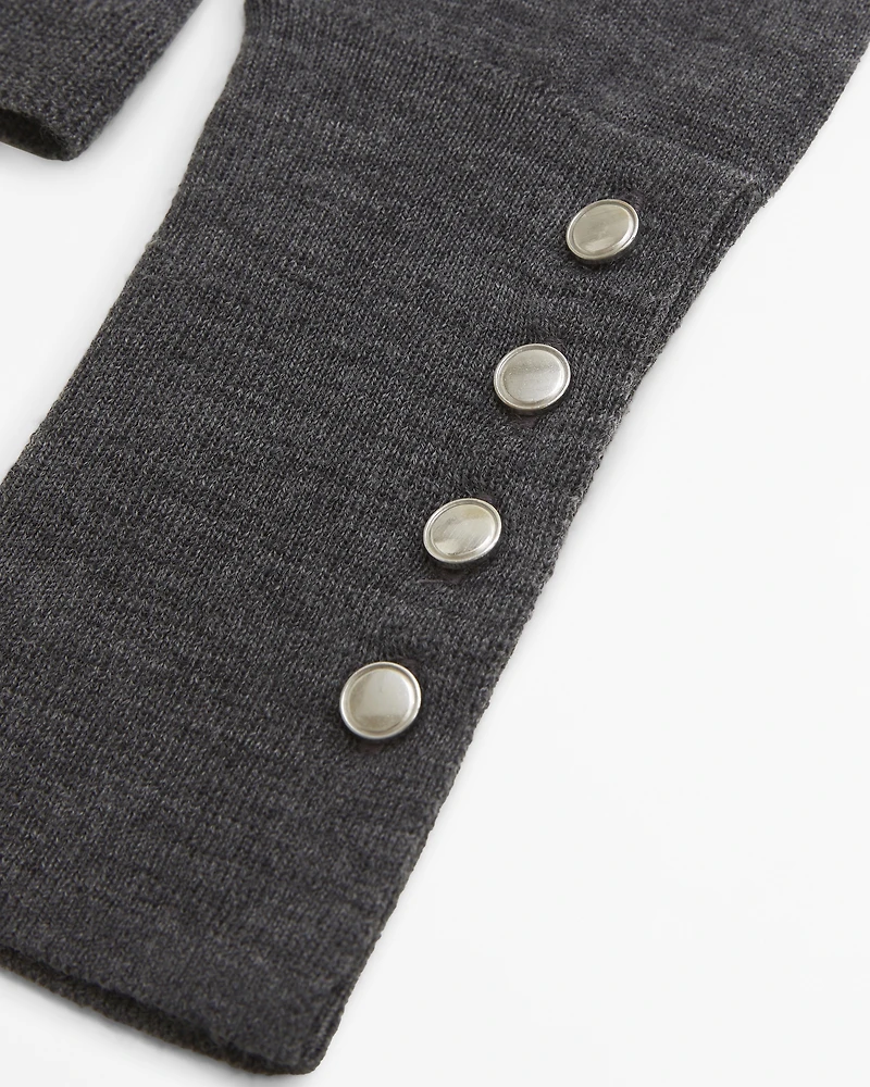 Merino Wool Button Sleeve Mockneck Top