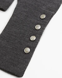 Merino Wool Button Sleeve Mockneck Top