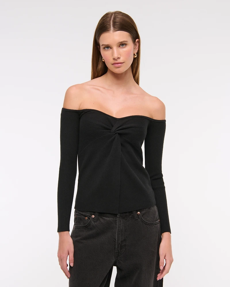 Off-The-Shoulder Twist Sweater Top