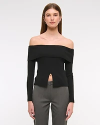 Ribbed Off-The-Shoulder Cutaway Sweater