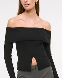 Ribbed Off-The-Shoulder Cutaway Sweater