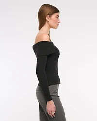 Ribbed Off-The-Shoulder Cutaway Sweater