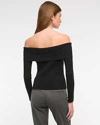 Ribbed Off-The-Shoulder Cutaway Sweater