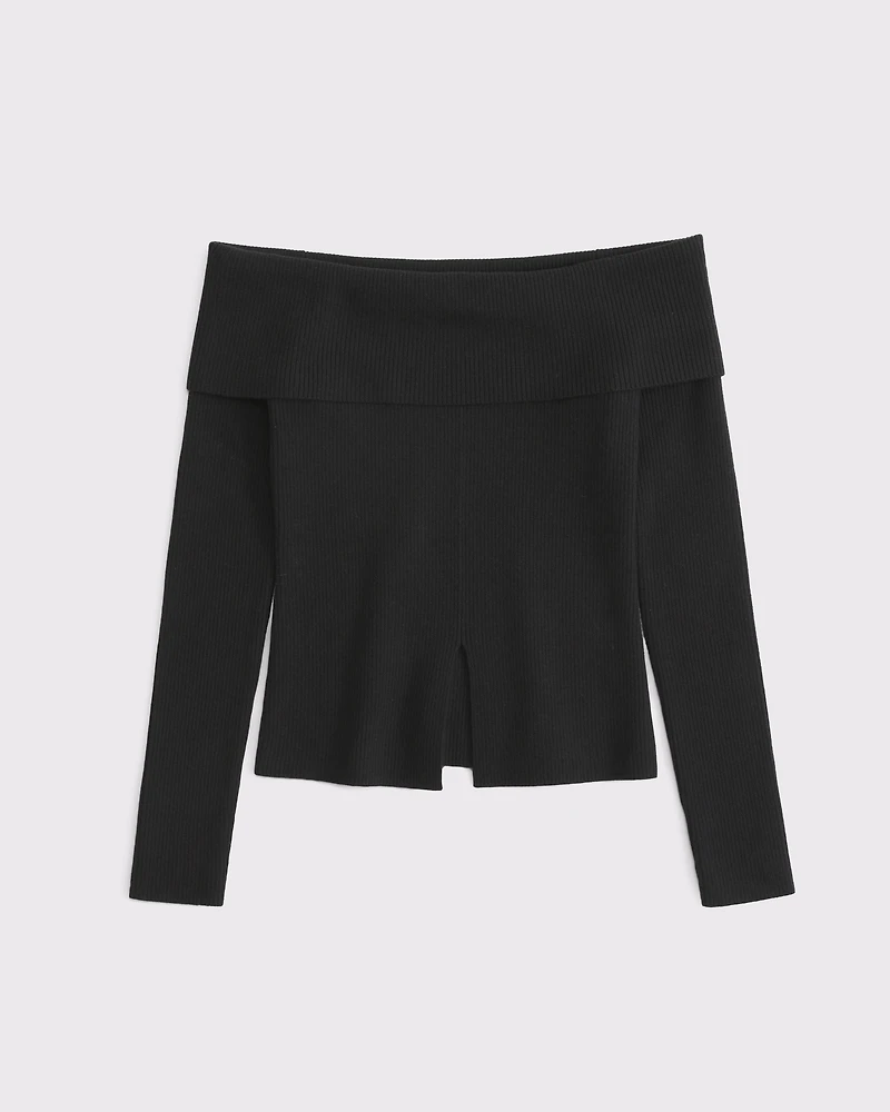 Ribbed Off-The-Shoulder Cutaway Sweater