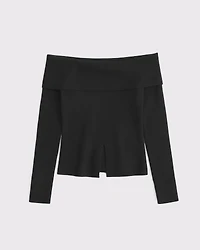 Ribbed Off-The-Shoulder Cutaway Sweater
