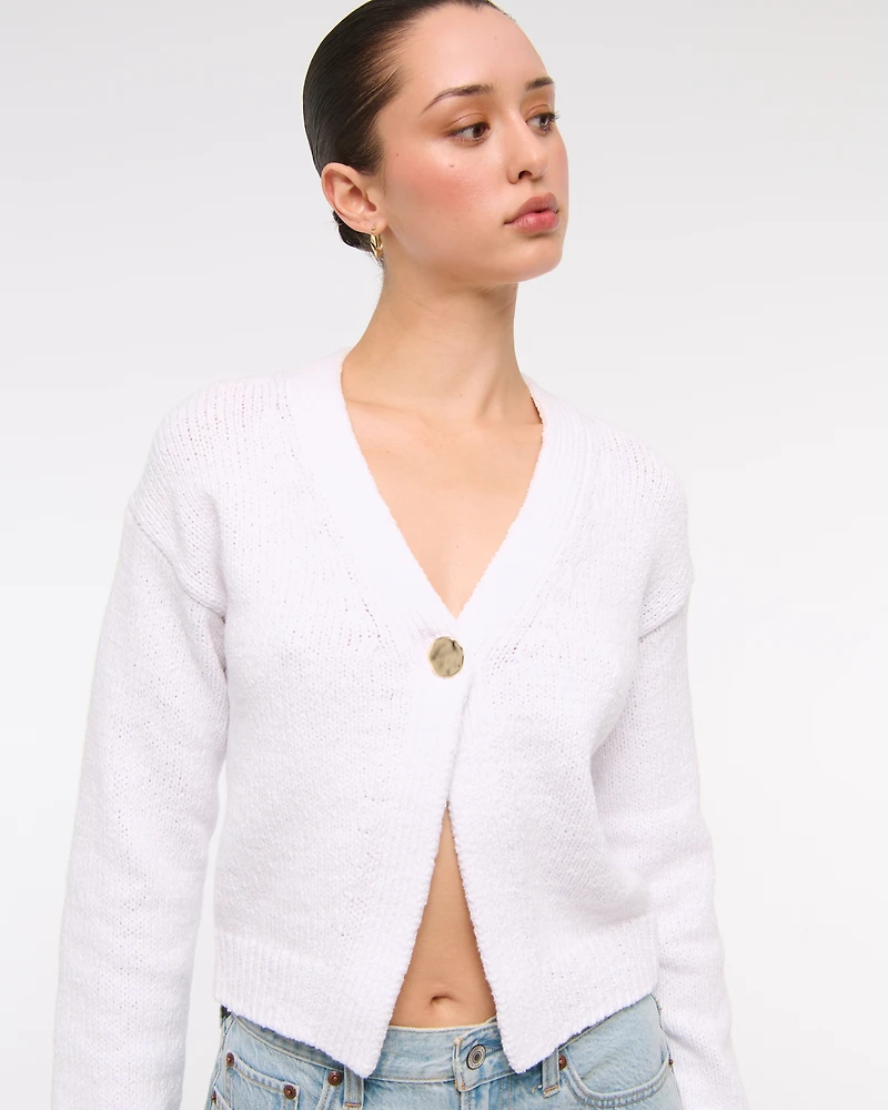 Textural 1-Button Cardigan