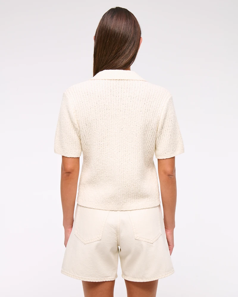 Short-Sleeve Crochet-Style Polo