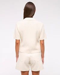 Short-Sleeve Crochet-Style Polo