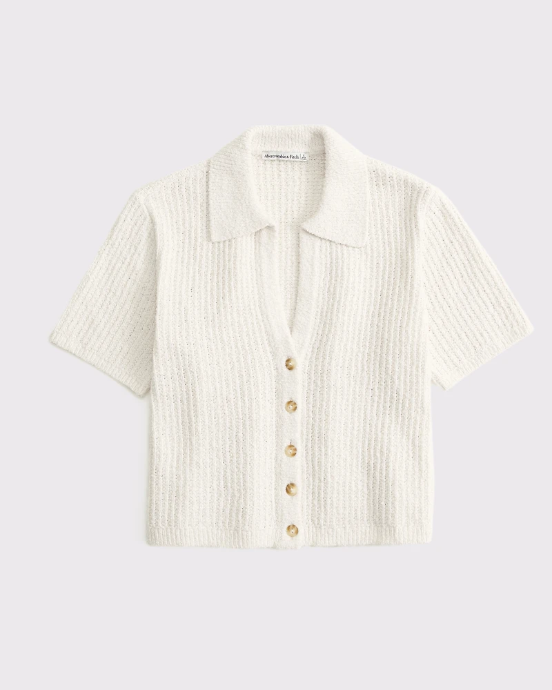 Short-Sleeve Crochet-Style Polo