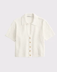 Short-Sleeve Crochet-Style Polo