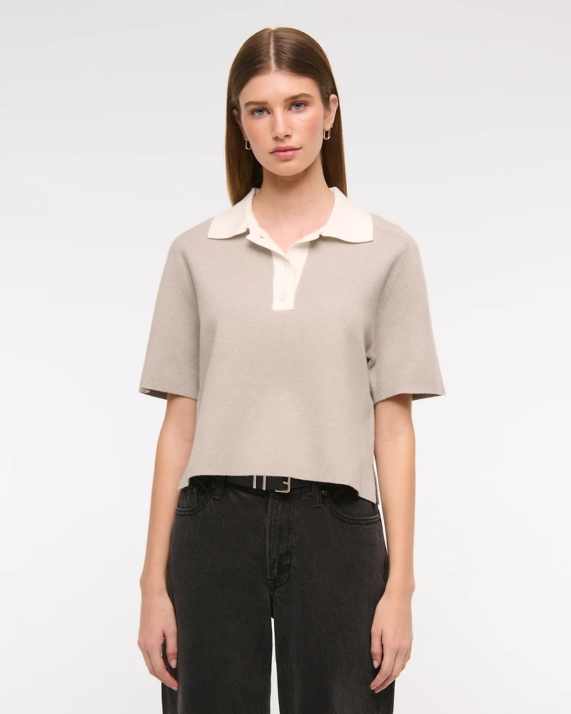 LuxeLoft Short-Sleeve Sweater Polo