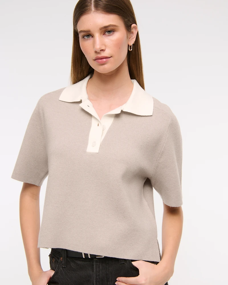 LuxeLoft Short-Sleeve Sweater Polo