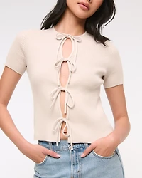 Short-Sleeve Tie-Front Cardigan