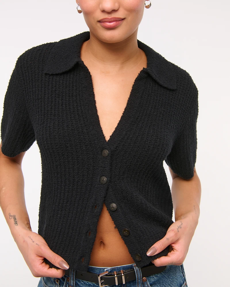 Short-Sleeve Crochet-Style Polo