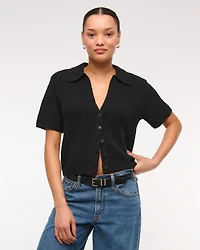 Short-Sleeve Crochet-Style Polo