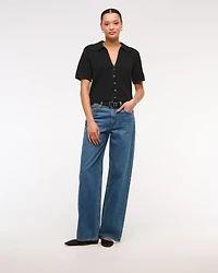 Short-Sleeve Crochet-Style Polo