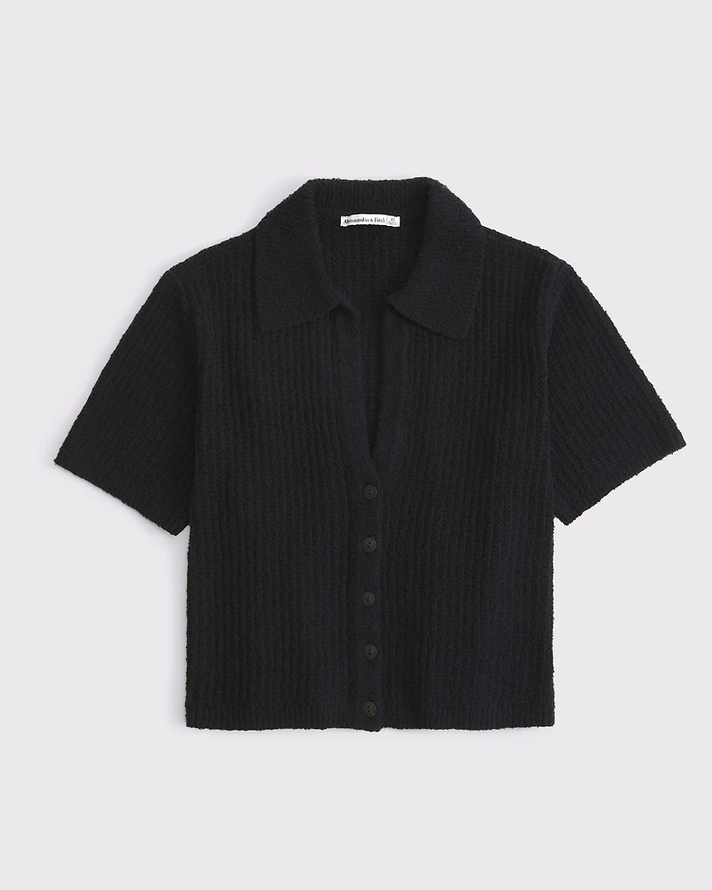 Short-Sleeve Crochet-Style Polo